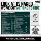 NAKED Men's Multi : etiquette nutritionelle sur l’emballage pour comprendre les nutriments.