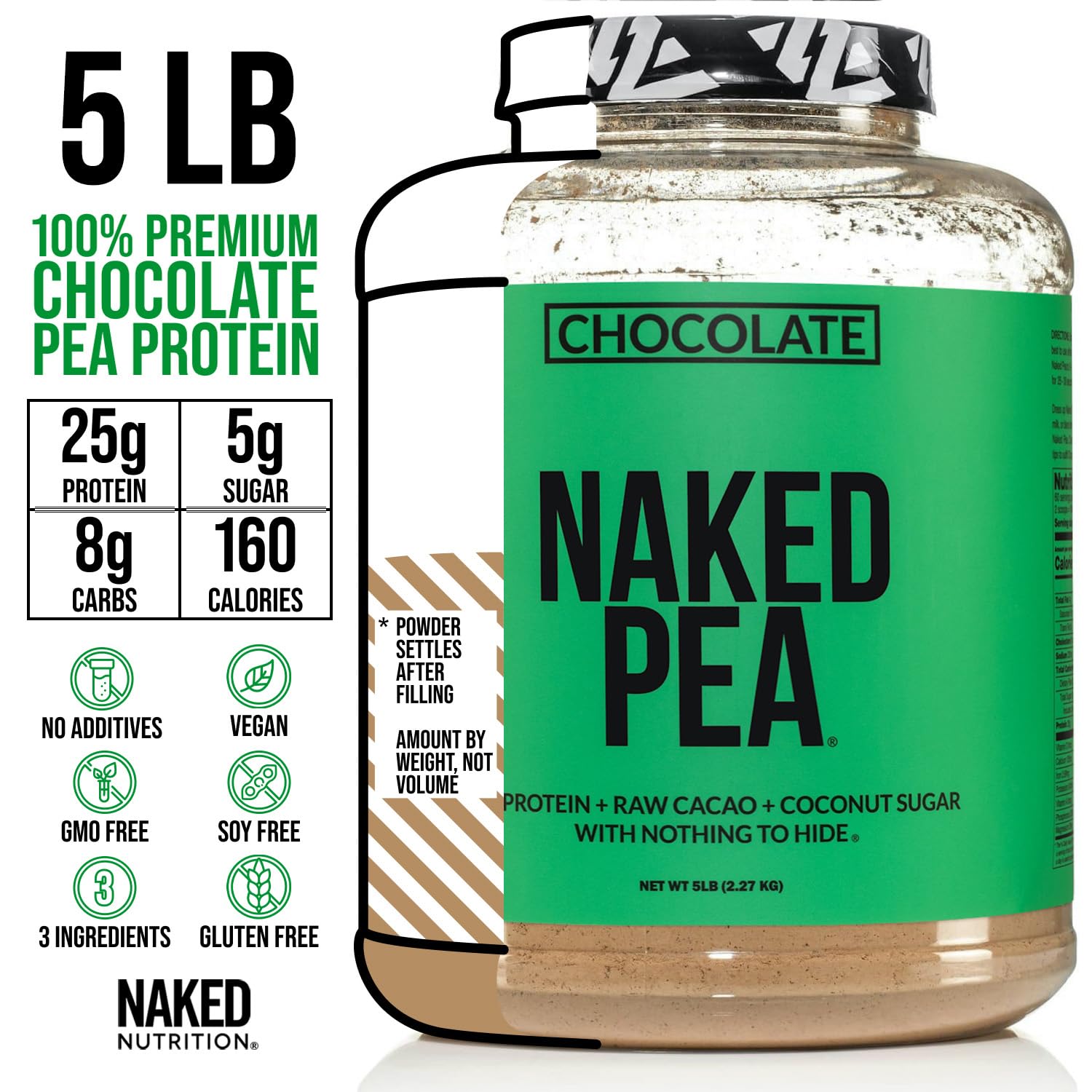 Dose précise de Naked Protéine de Pois Chocolat prête à être mesurée dans votre shaker.