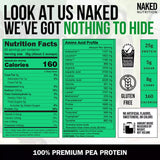 Étiquette détaillant les ingrédients Naked Protéine de Pois Chocolat pour plus de clarté.