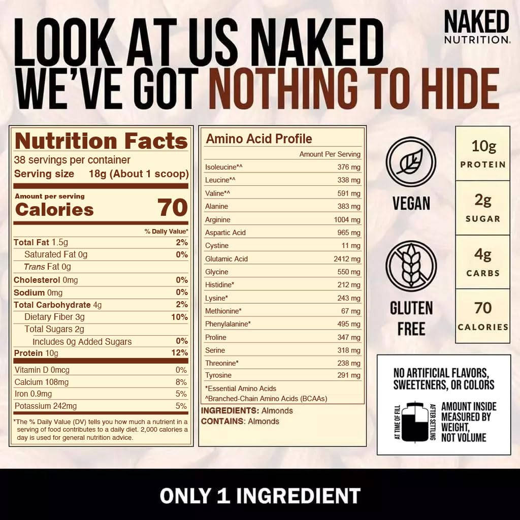 NAKED Protéine d'amande végétale, vegan et sans lactose, idéale en recettes.