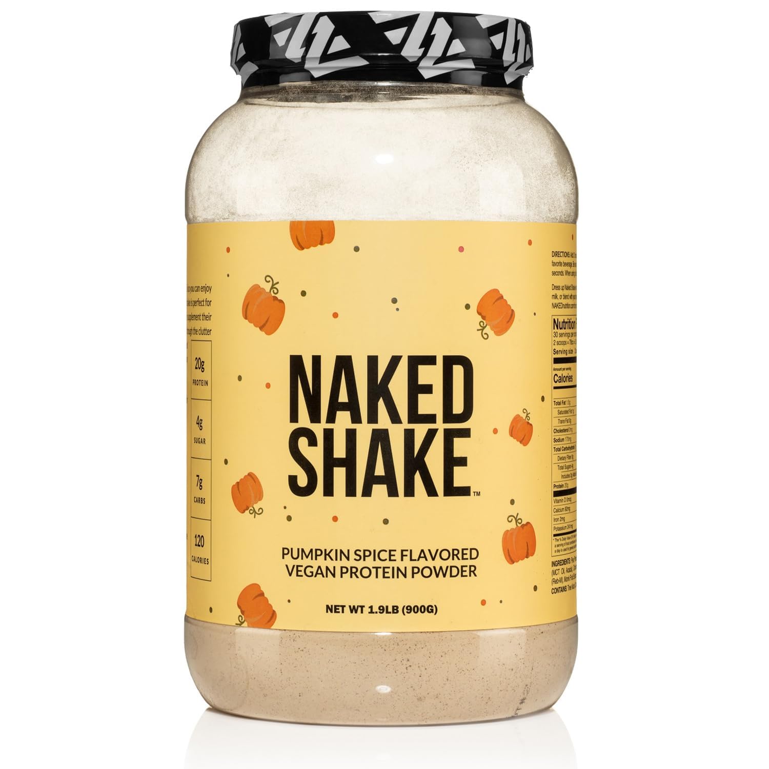 NAKED Shake potiron-epice emballage: saveur automnale et protéine végétale pratique.