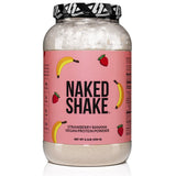 NAKED Shake protéine vegan fraise-banane dans un verre, rapide et nourrissant.
