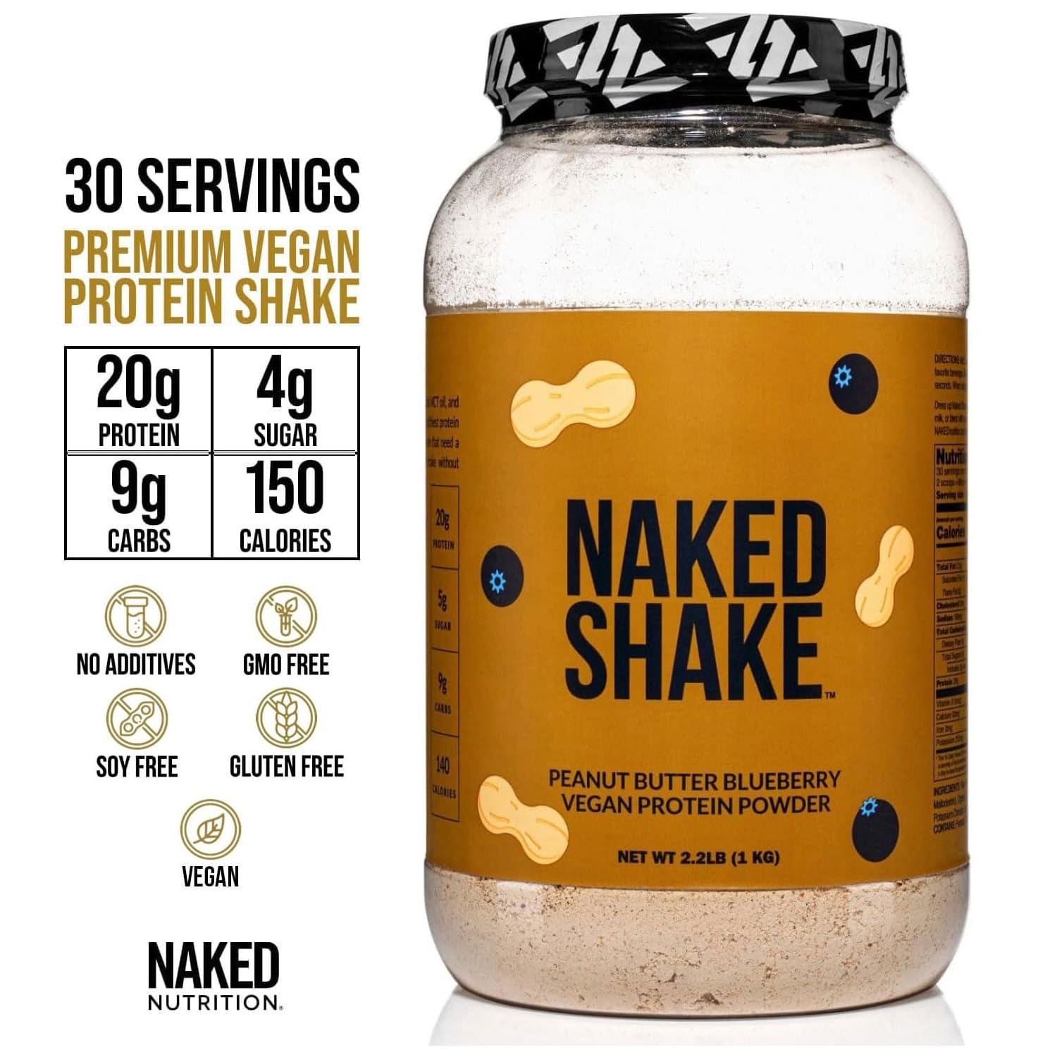 NAKED Shake étiquette sans gluten et sans soja, option saine