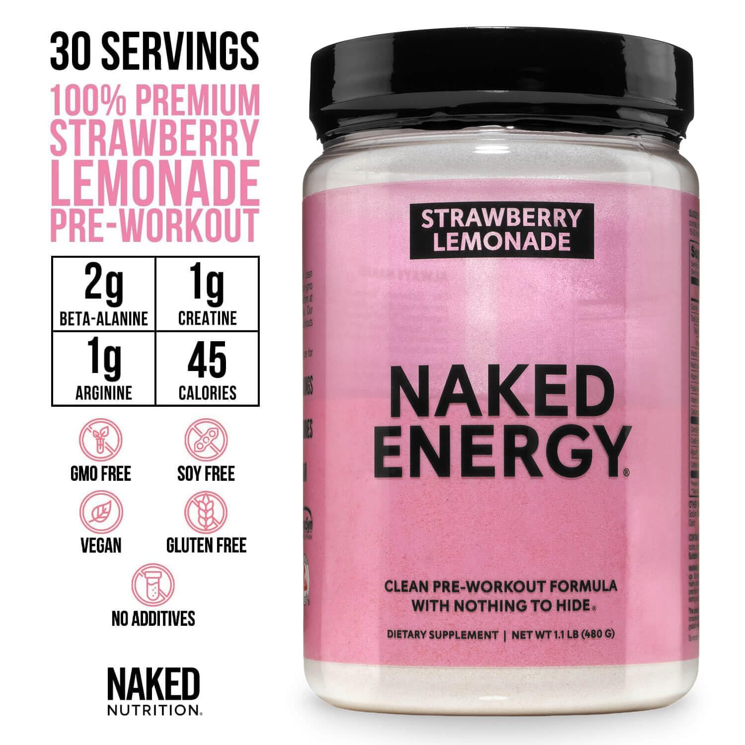 NAKED Strawberry Lemonade Energy, poudre de pré-entraînement prête à se mélanger.