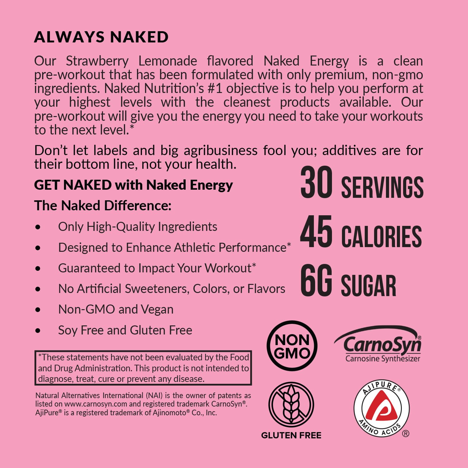 NAKED Strawberry Lemonade Energy, formule végane sans édulcorants ni colorants.