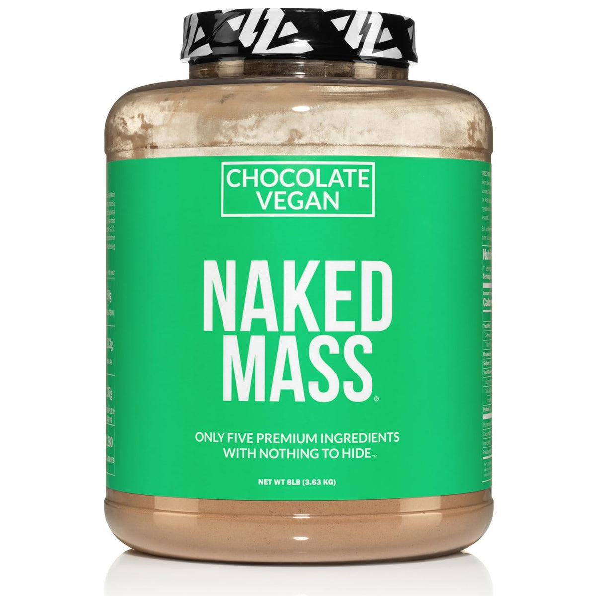 NAKED Vegan Mass bouteille chocolat, source pratique de protéines et calories par portion