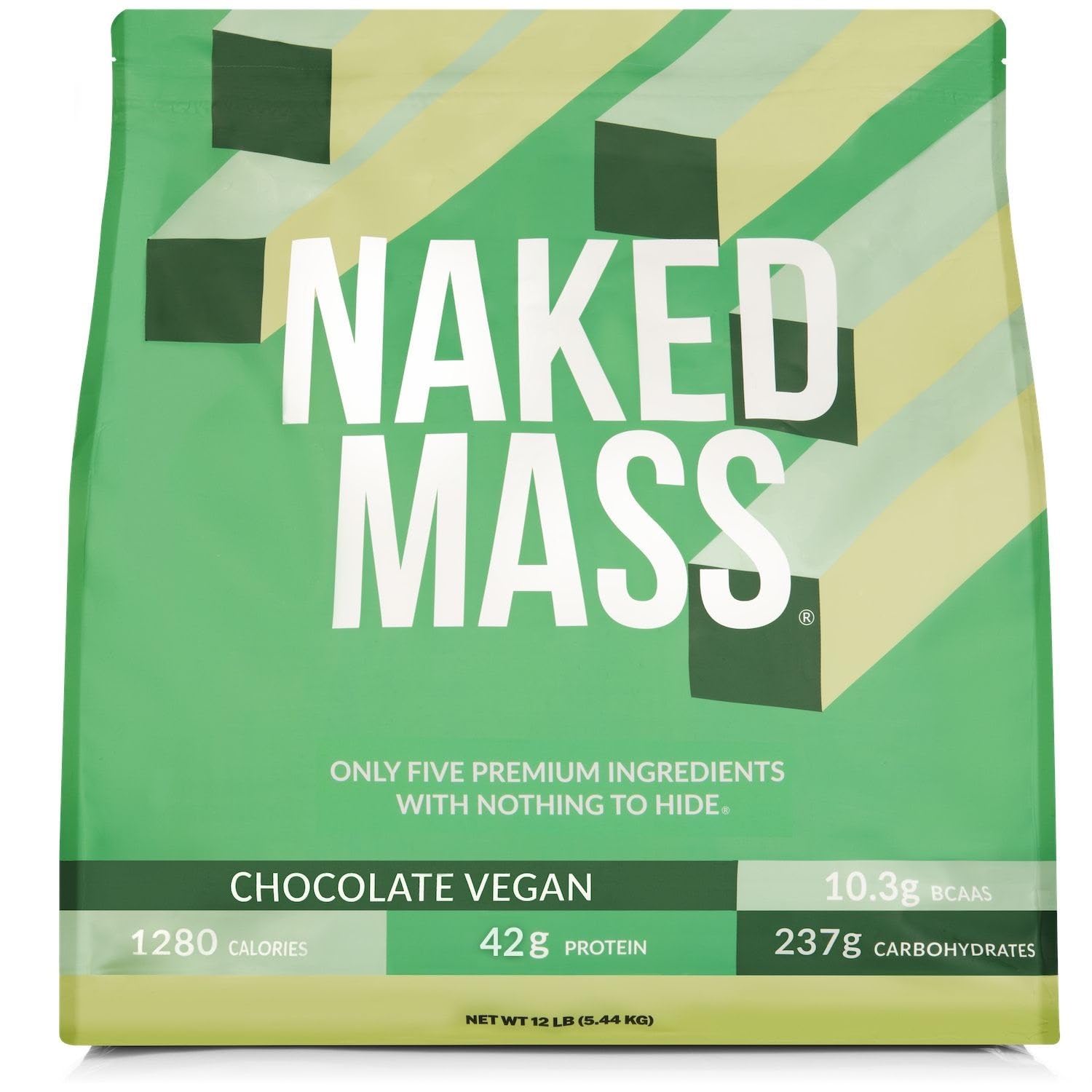 Boîte Naked Vegan Mass chocolat, emballage attrayant pour démarrer une prise de masse végétale.