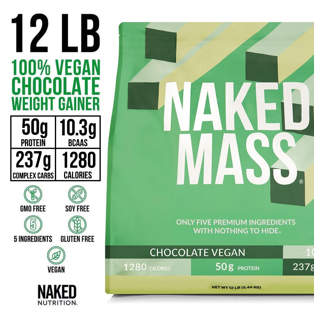Protéines Naked Vegan Mass chocolat, profils d’acides aminés équilibrés.