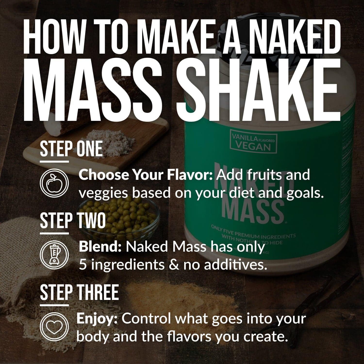 NAKED Vegan Mass Vanilla — mélange facile post-entraînement avec une boisson végétale