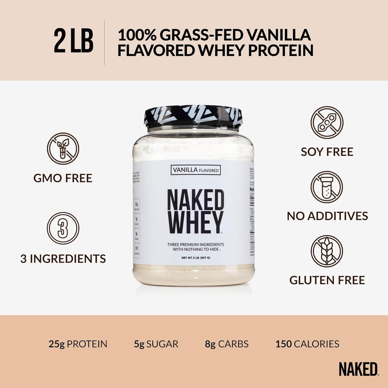 NAKED Whey Vanilla — doseur inclus pour mesurer une portion précise.