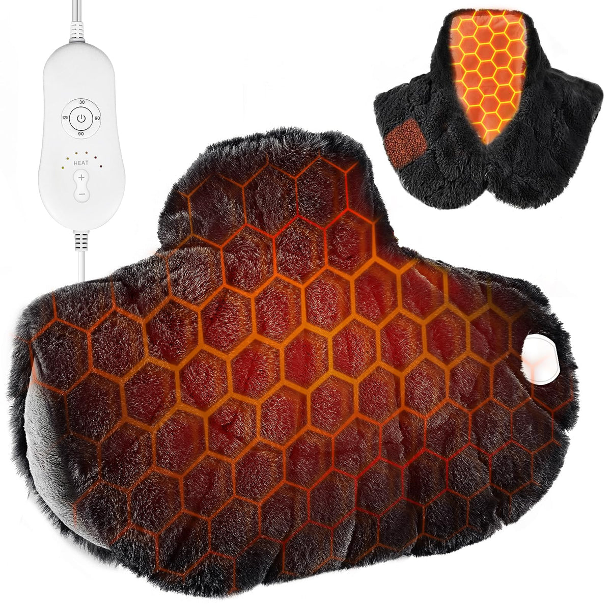 Nalax tapis chauffant cou et épaules avec fourrure luxueuse, chaleur douce.