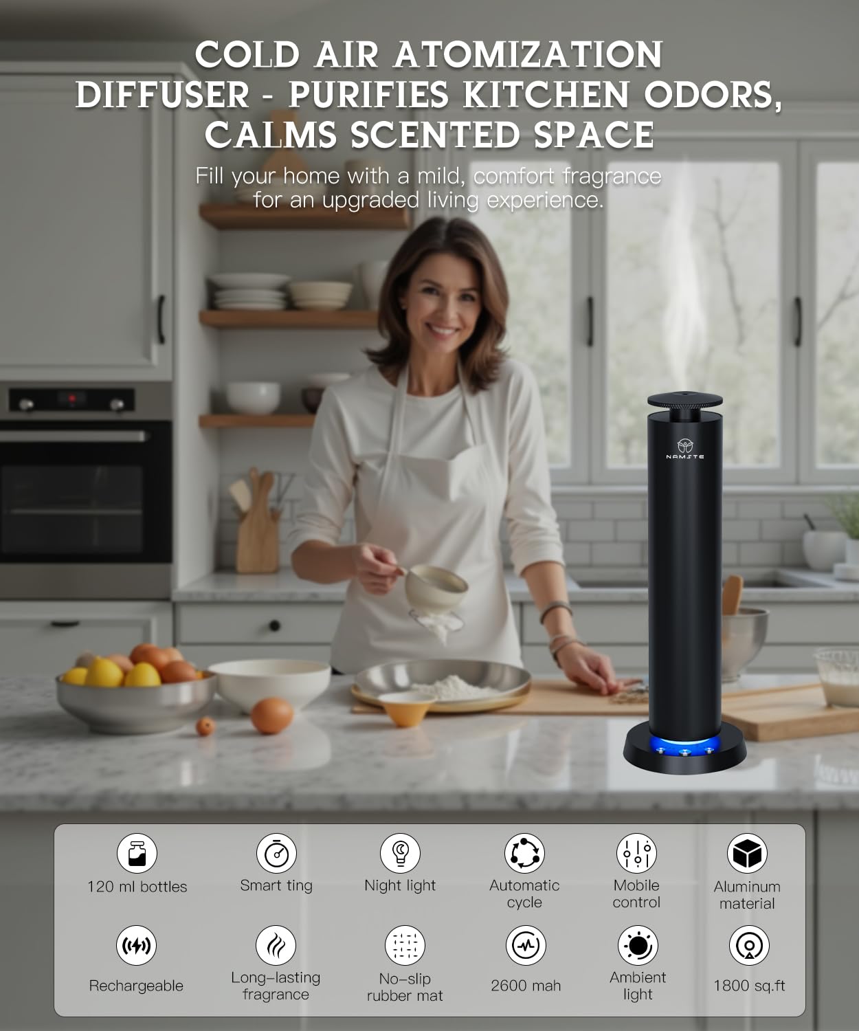 Namste diffuseur contrôlable par APP et télécommande pour personnalisation.