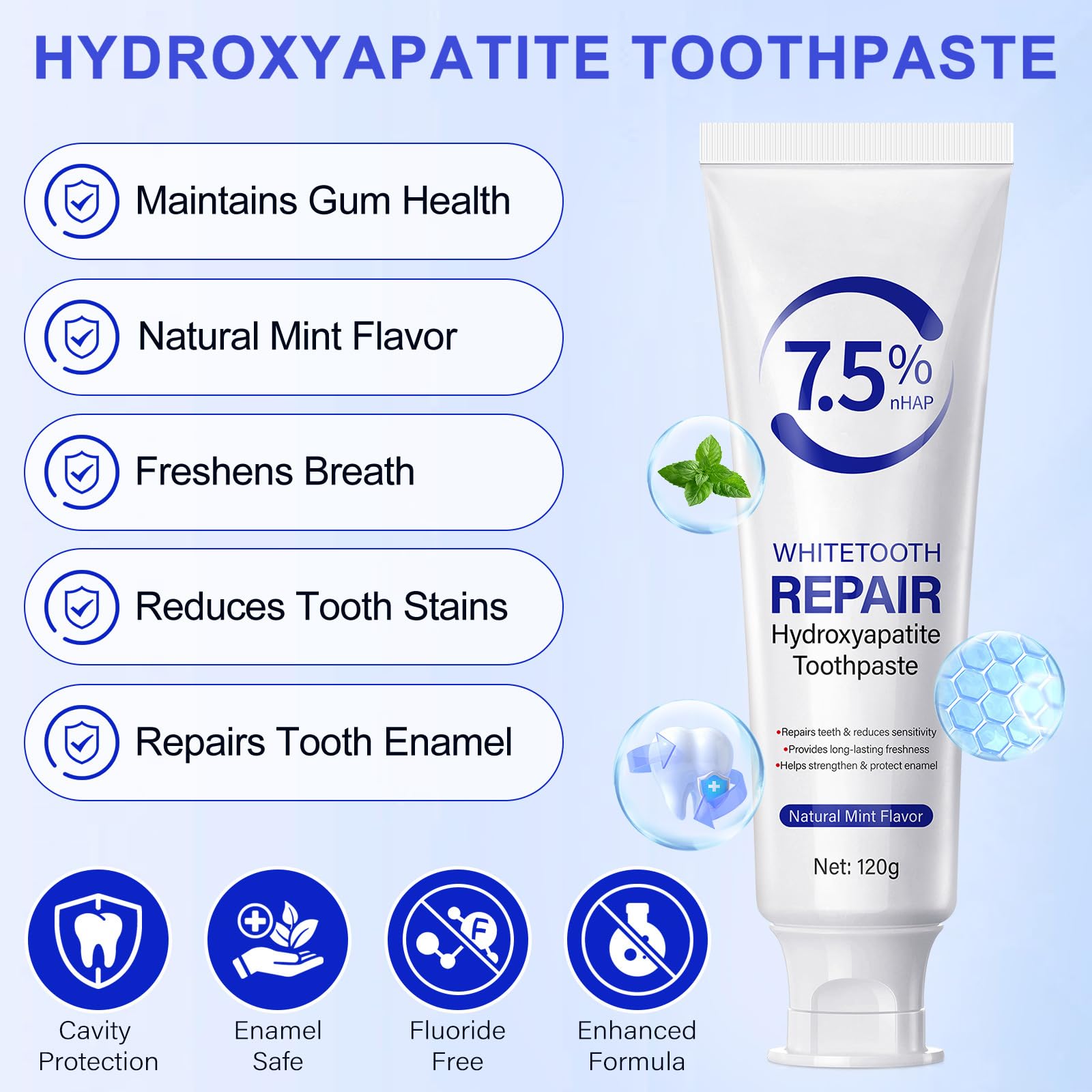 Nano Hydroxyapatite : texture menthe pour une fraîcheur durable.