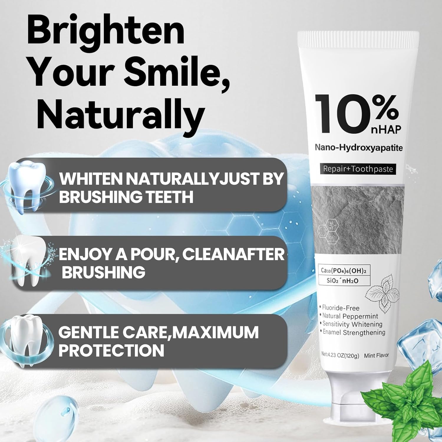 Nano-Hydroxyapatite tube ouvert, texture douce pour dents sensibles