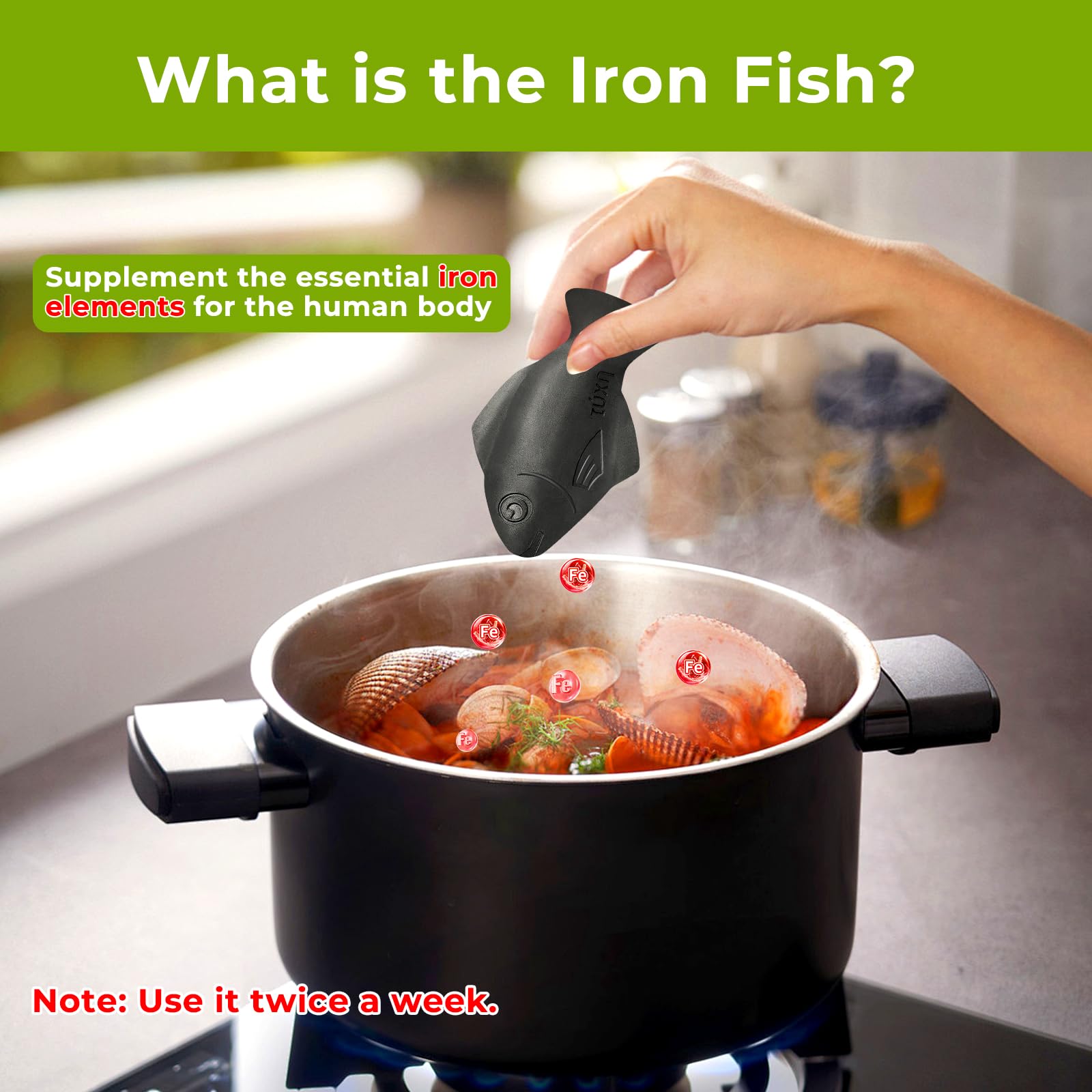 Poisson-fer Nano Shield infusant l'eau pour un apport naturel en fer.