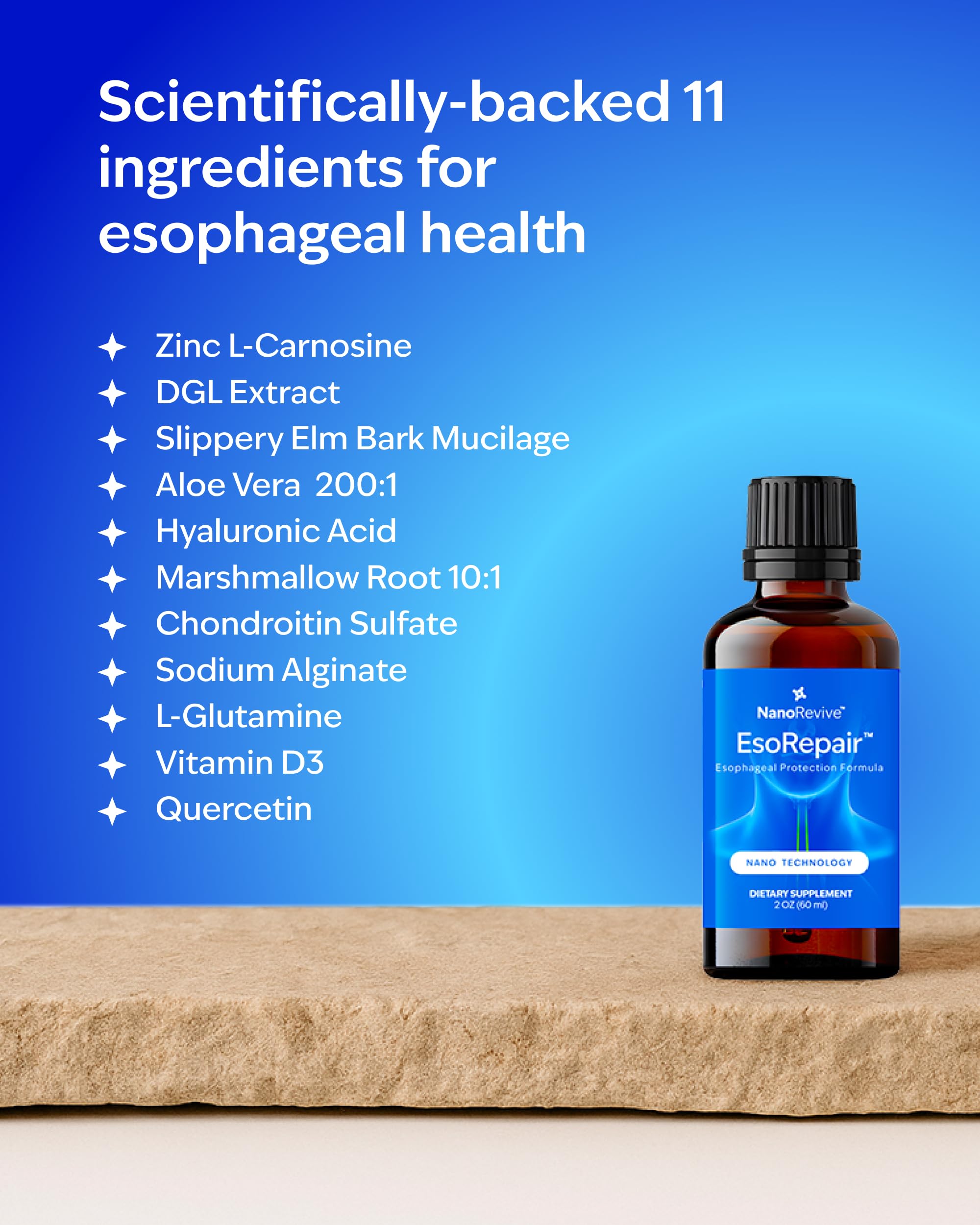 Nanorevive EsoRepair – etiquette-non-gmo souligne l’absence d’allergènes et colorants