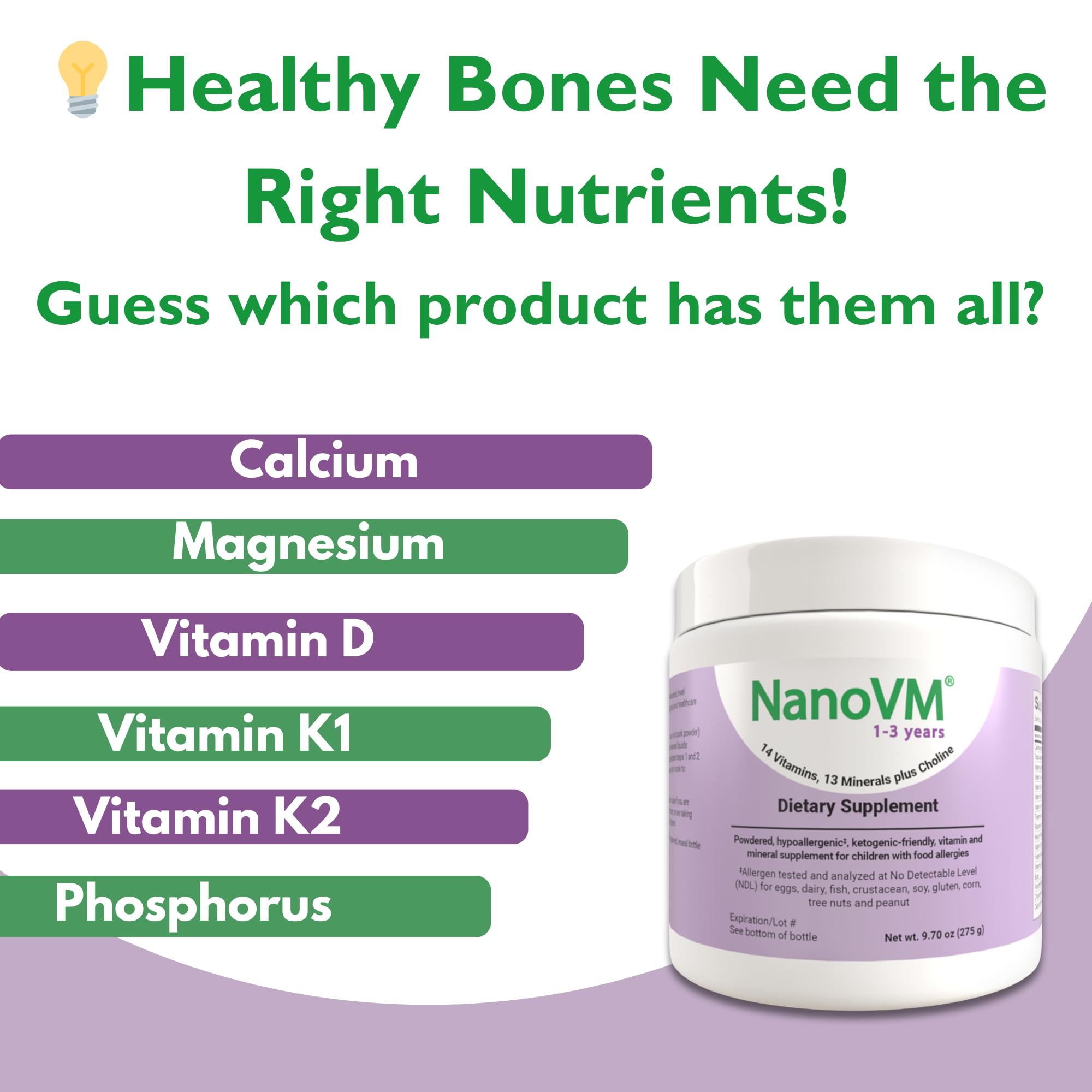 NanoVM dose faible en glucides: 0,1 g par dose, adaptable.