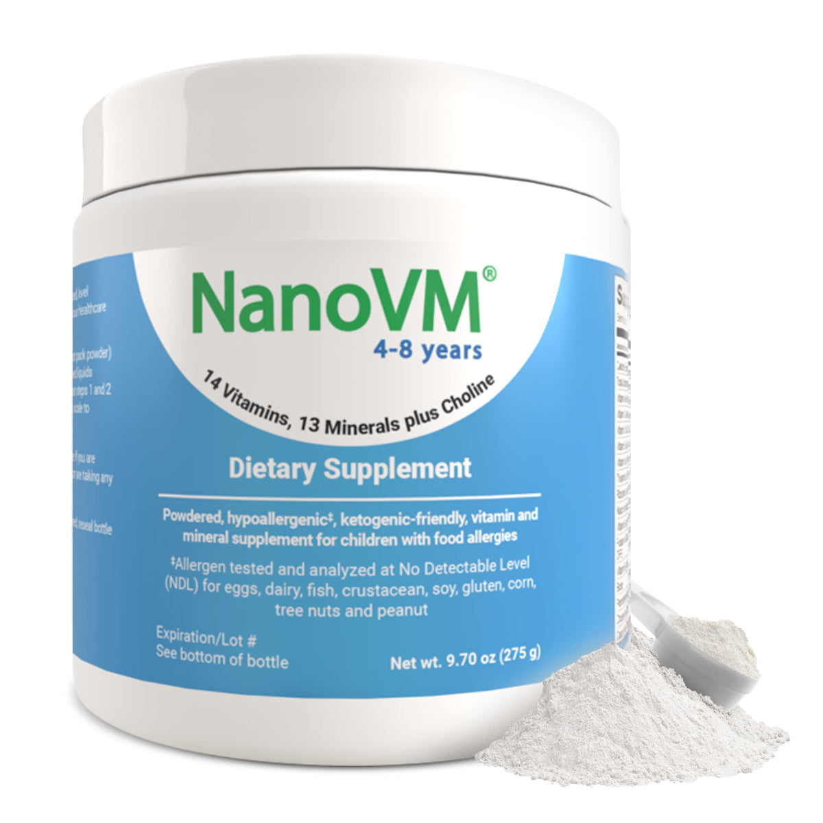 NanoVM poudre pour enfants dans son emballage sûr et prêt à l'emploi.