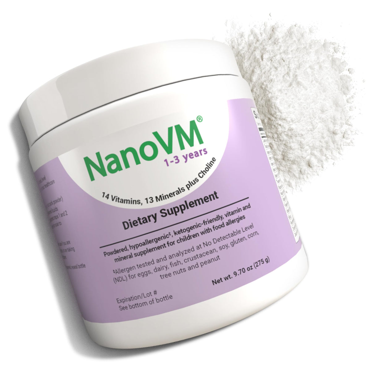 NanoVM poudre enfant sans allergènes: soutien nutritionnel quotidien pour la croissance.