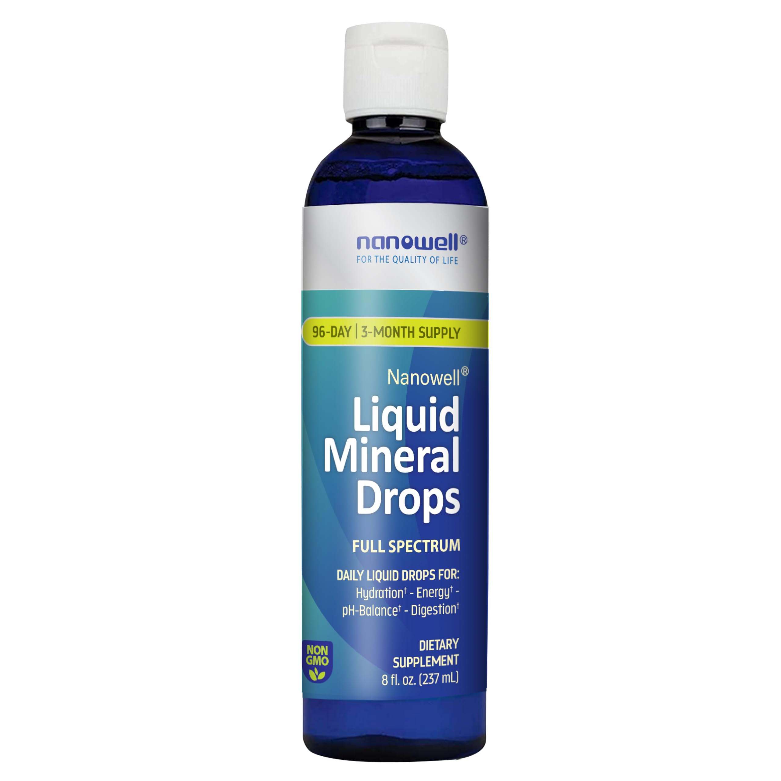 NANOWELL gouttes minérales – bouteille affichée, hydratation quotidienne facilitée.