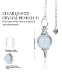 Pendule Naribabu quartz clair avec chaîne argentée, idéal pour méditation et énergie.