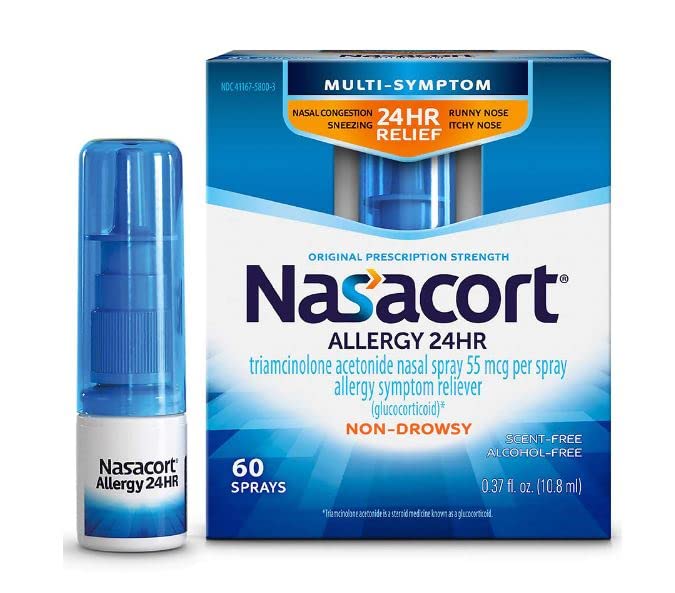 Nasacort spray nasal, boîte pack 4, pratique pour usage domestique et en déplacement