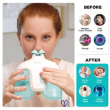 Nascool système d irrigation nasal avec bouteille et réservoir visibles et ergonomiques.