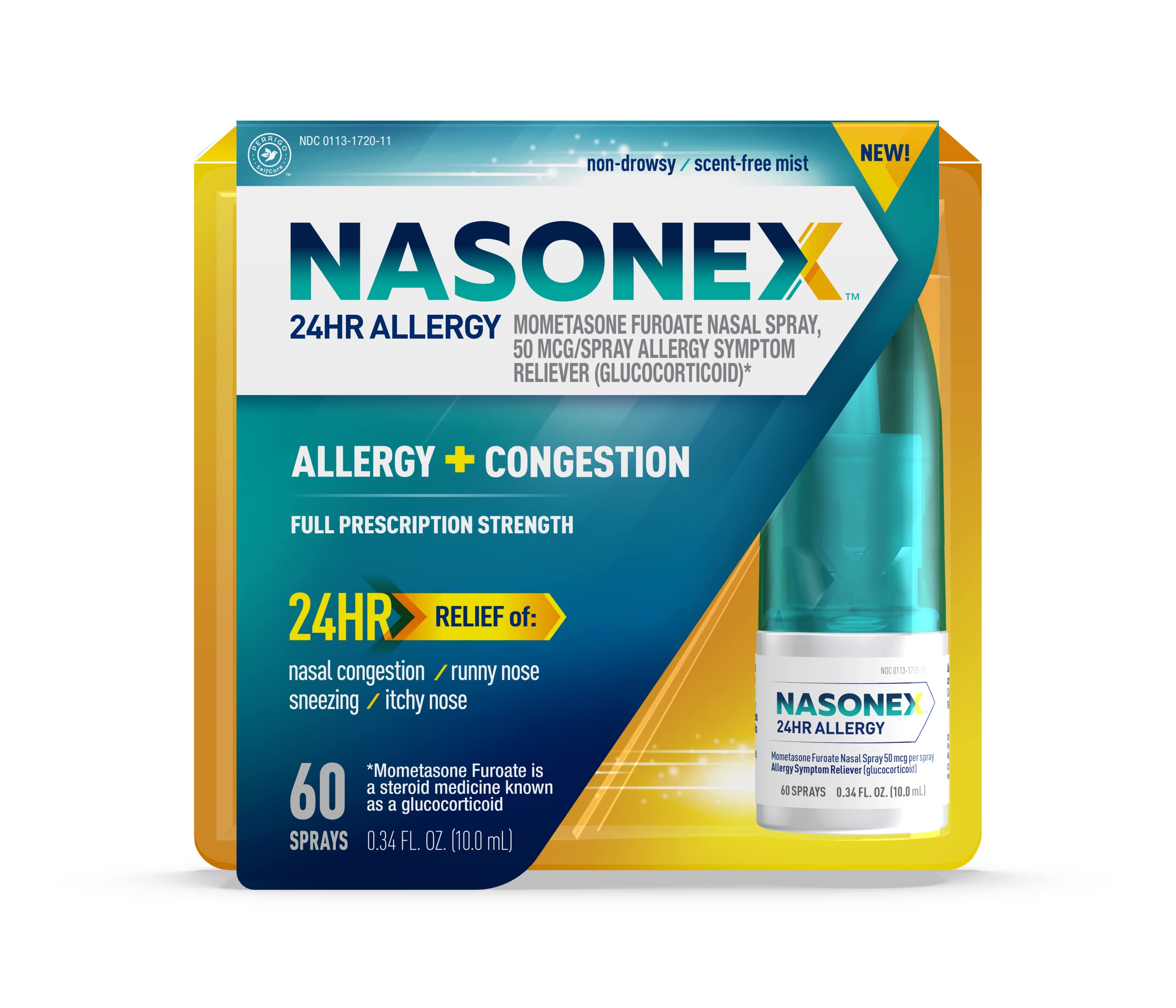 Bouteille Nasonex nasal avec pulvérisation précise pour soulager les allergies.