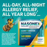 Nasonex pulvérisateur nasal montrant le jet uniforme et facile.