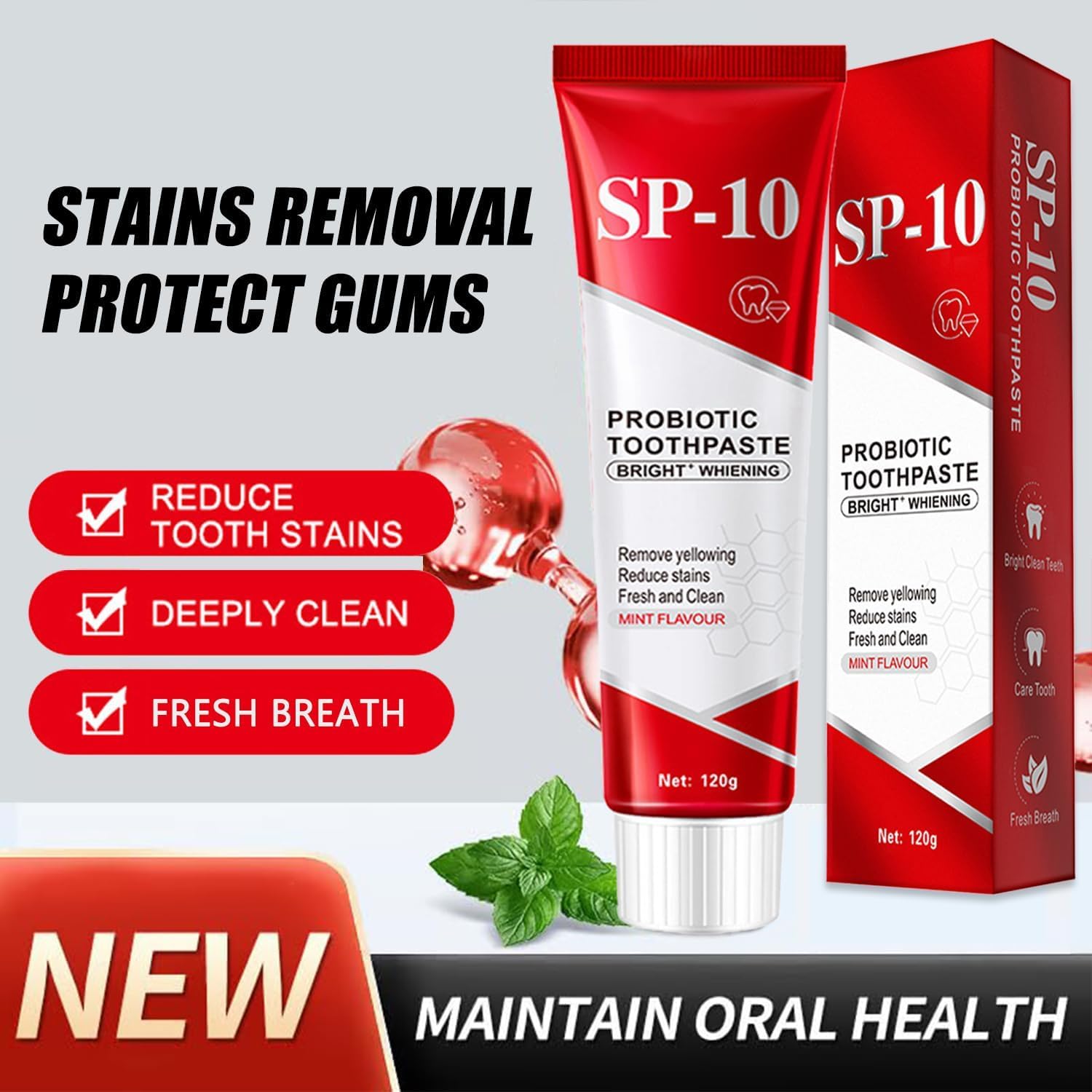 Nasteck SP10 nettoyage-dents-profond offre une sensation de fraîcheur durable.