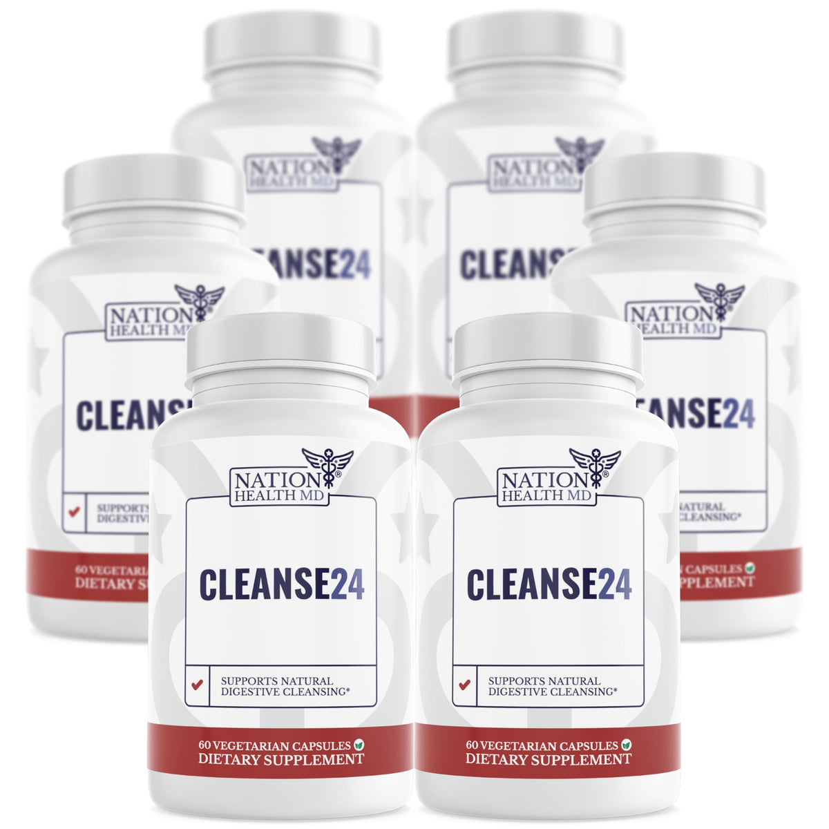NATION HEALTH MD Cleanse24 – bouteille 360 capsules prête pour le soutien digestif.