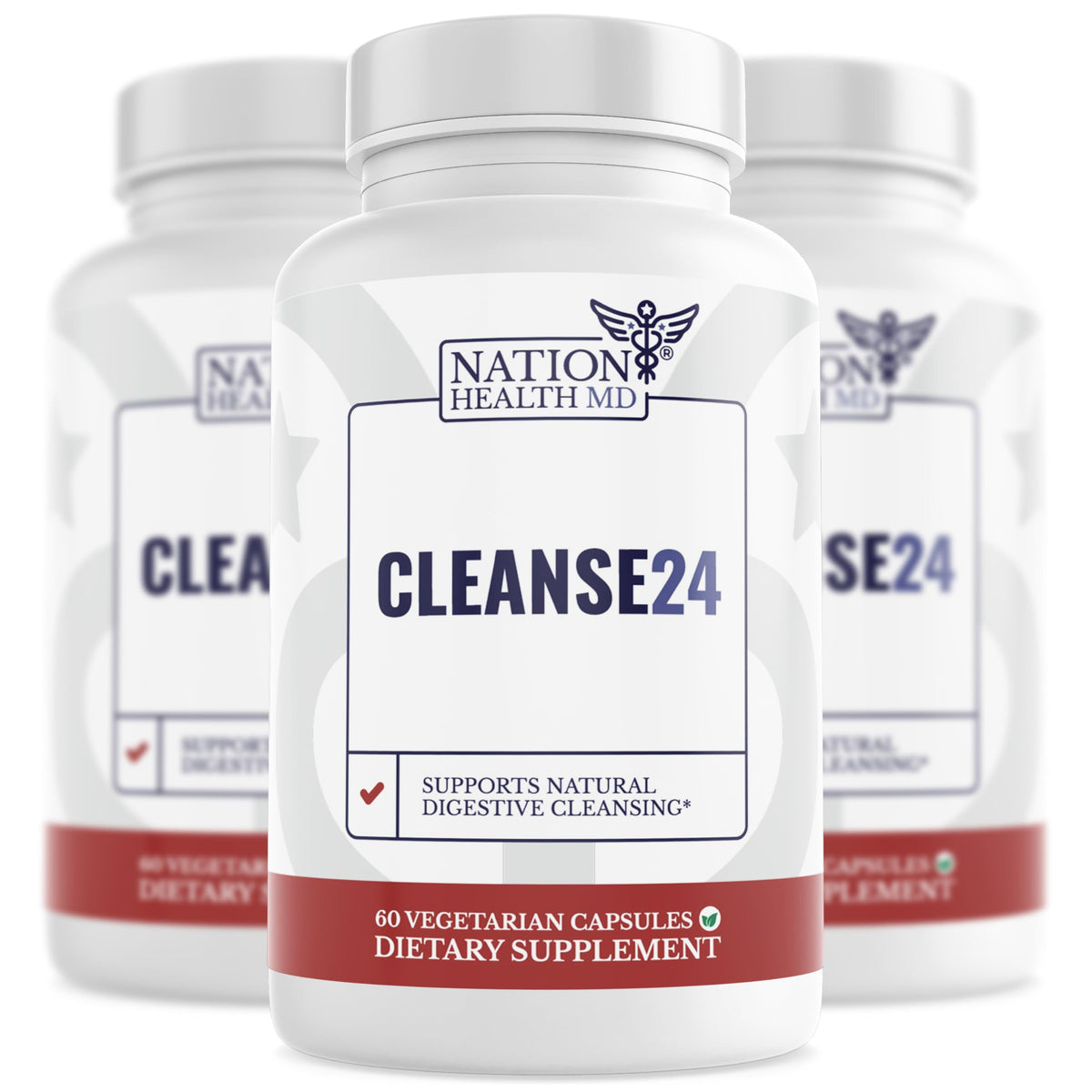 NATION HEALTH MD Cleanse24 – bouteille de capsules pour le soutien digestif quotidien.