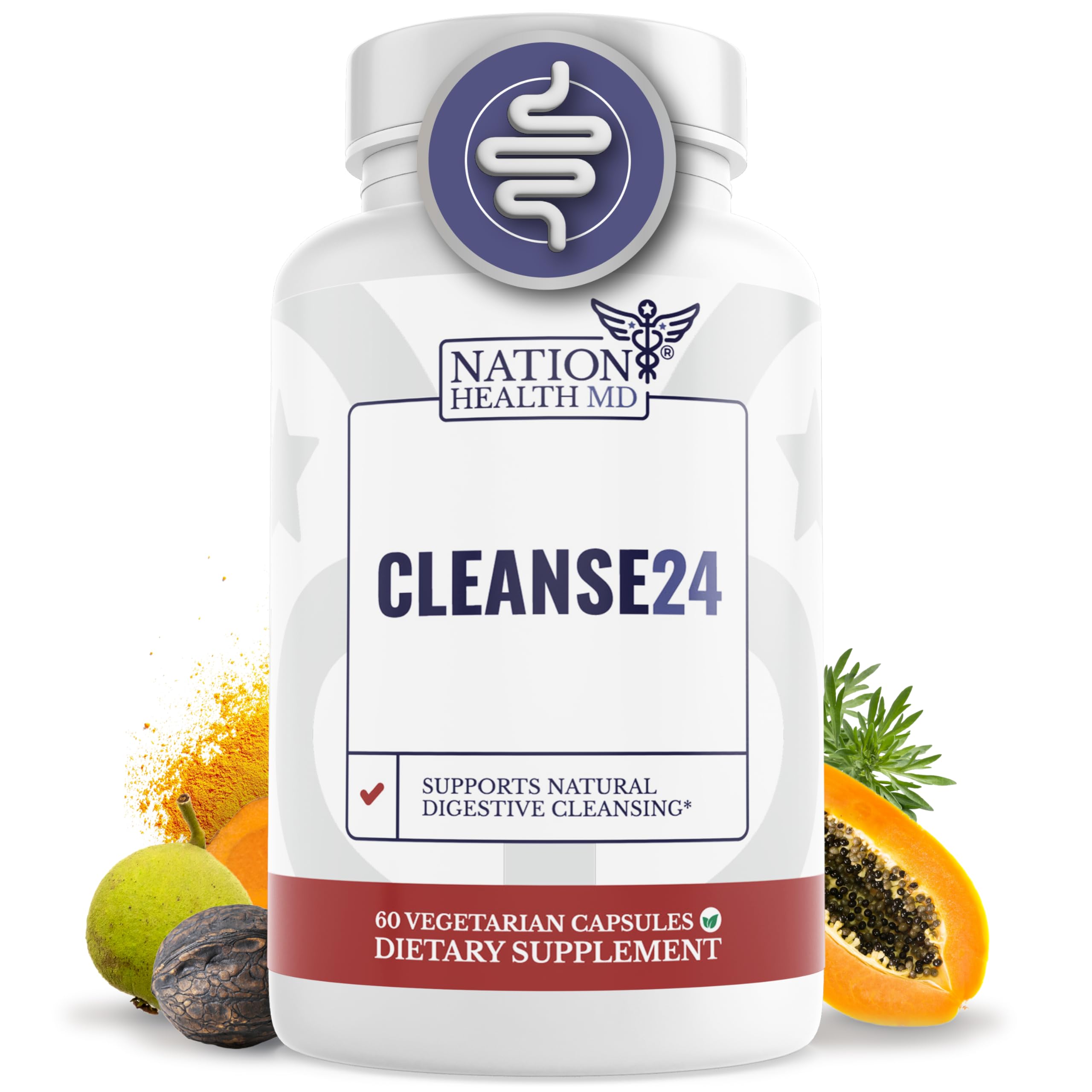 NATION HEALTH MD Cleanse24 - Bouteille-capsules: soutien digestif potentiel au quotidien.