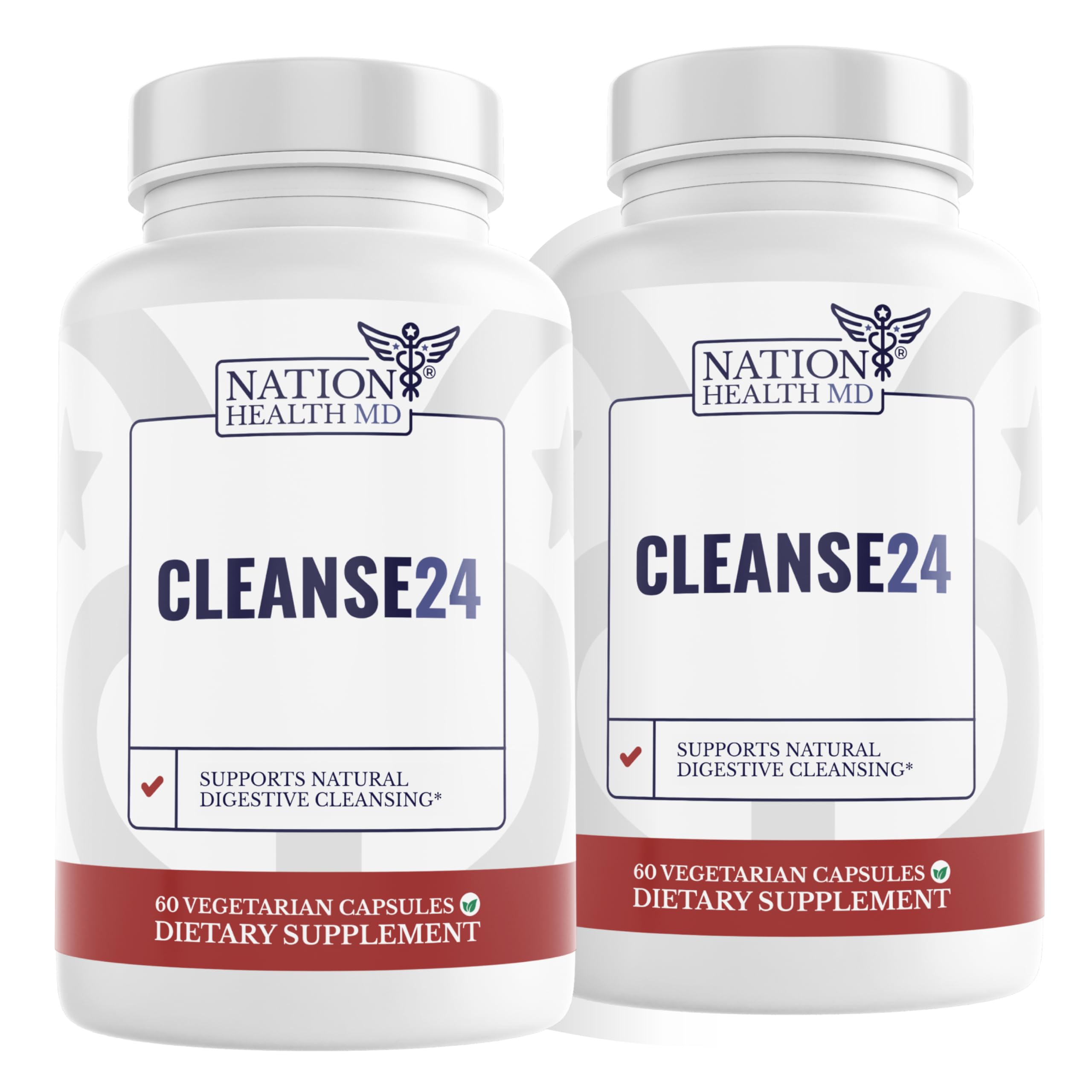 Nation Health MD Cleanse24 – bouteille avec gélules faciles à intégrer pour le confort digestif quotidien.