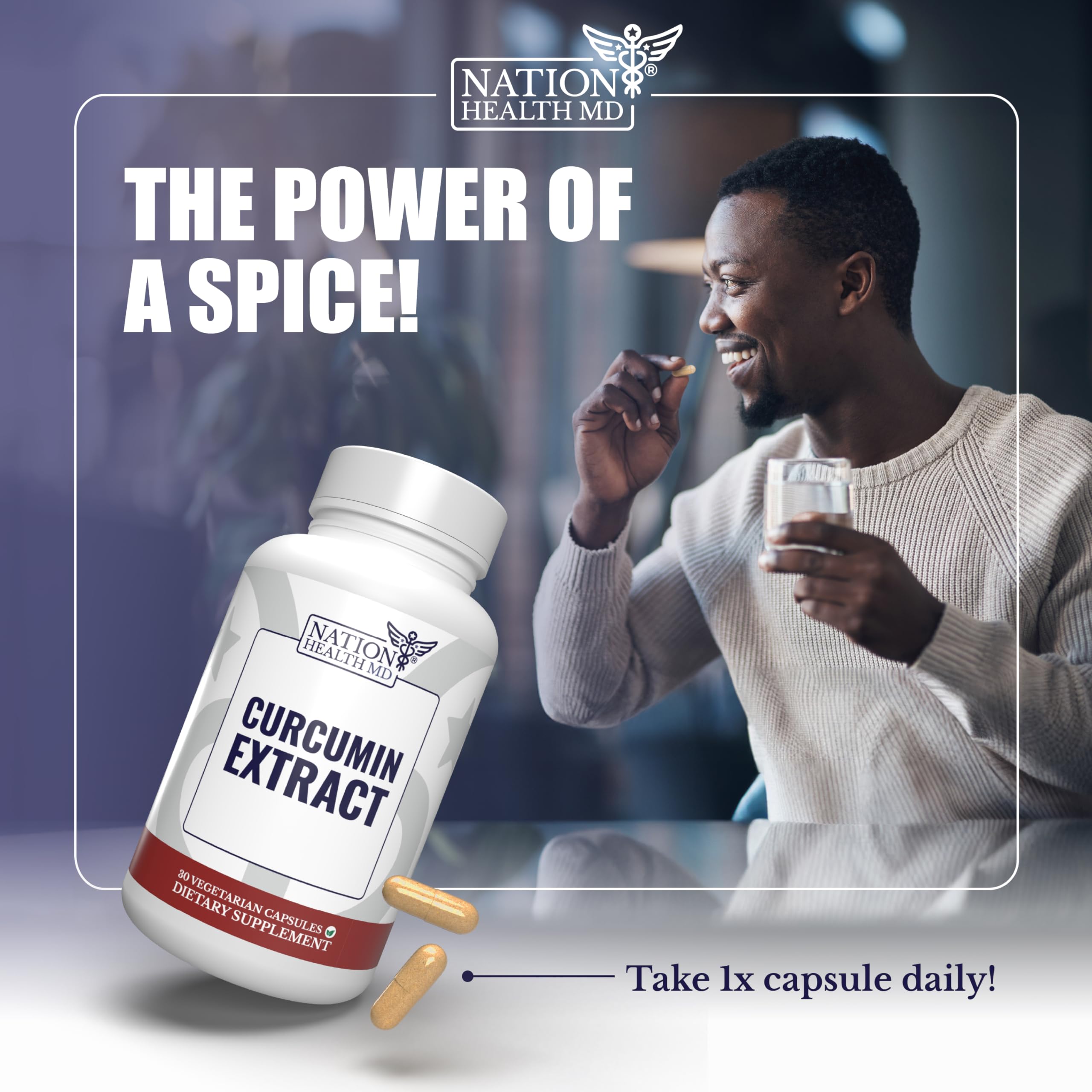 Nation Health MD Curcumin Capsules: format pratique pour une utilisation quotidienne.