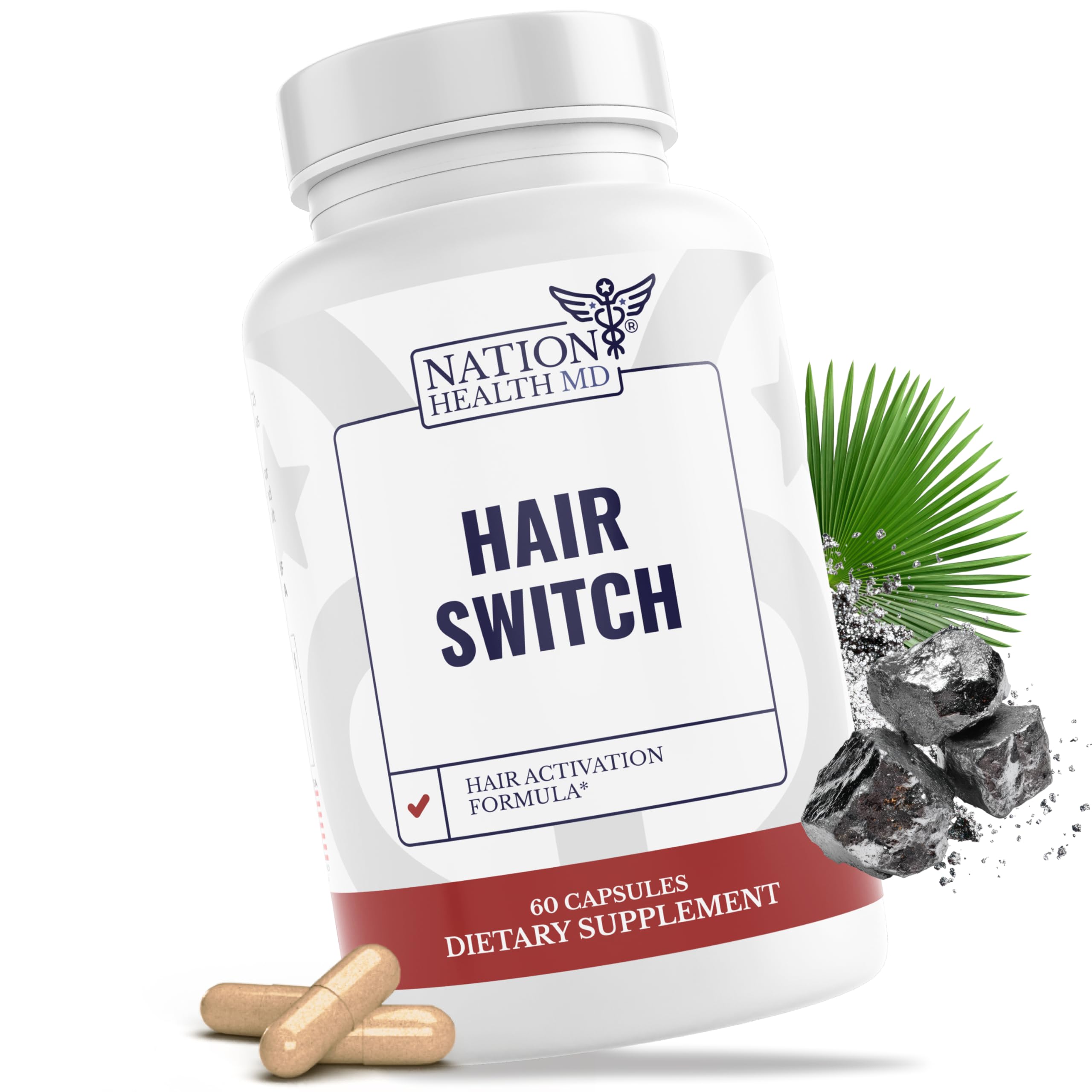 NATION HEALTH MD Hair Switch – bouteille, soutien potentiel à la vitalité capillaire.
