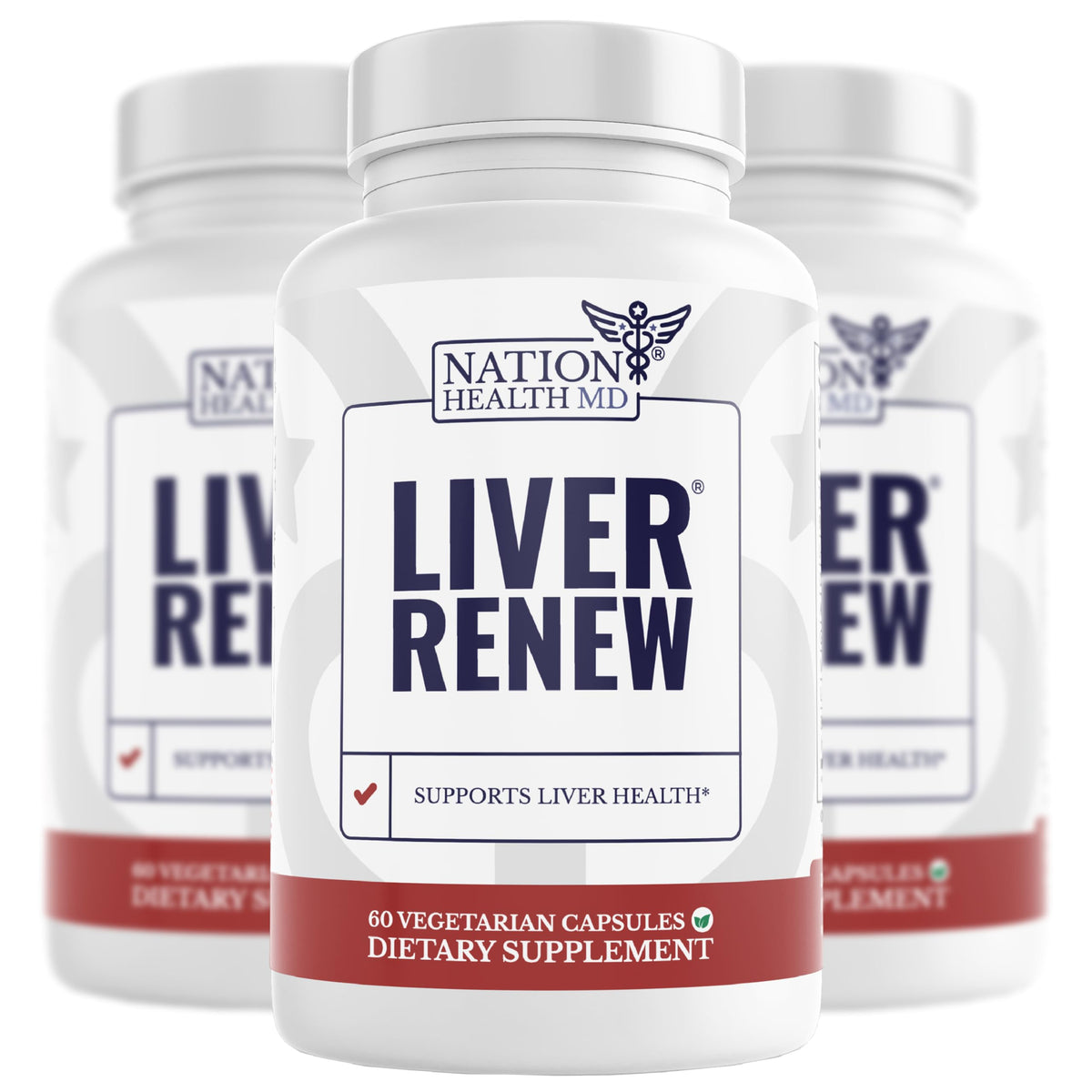 Liver Renew de Nation Health MD, bouteille sur comptoir, soutien du foie envisagé.