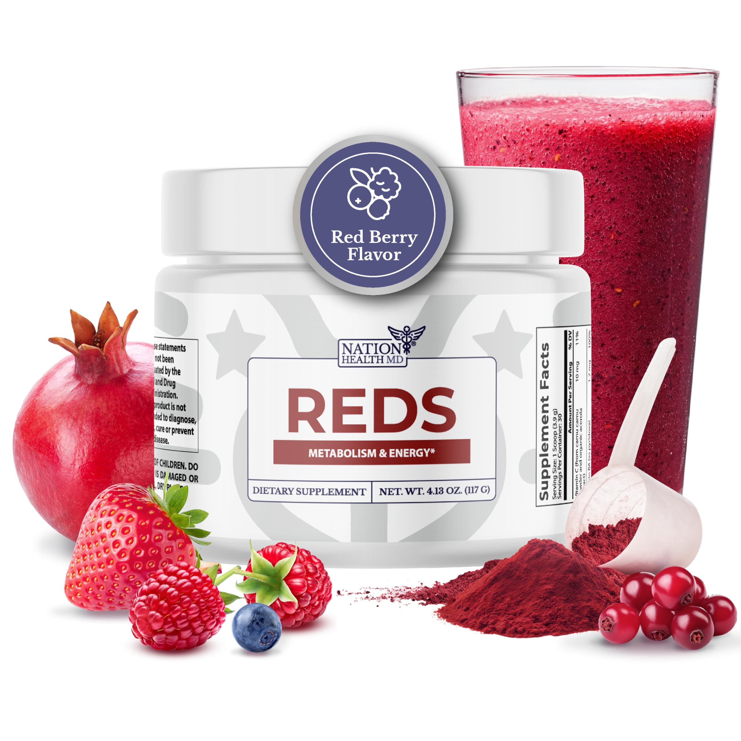 Nation Health MD Reds – bouteille de poudre prête à être consommée le matin.