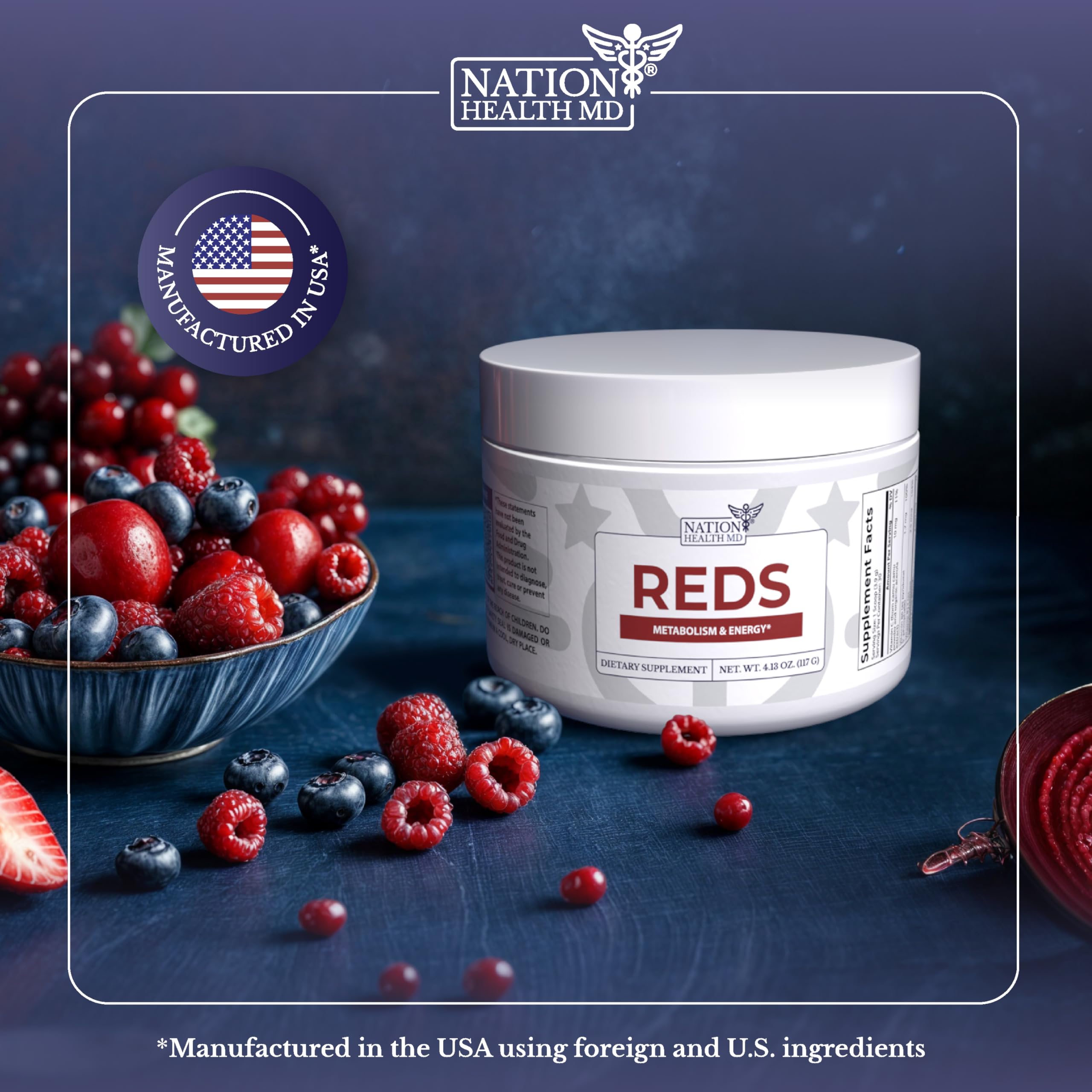 Nation Health MD Reds – emballage recyclable et choix durable.