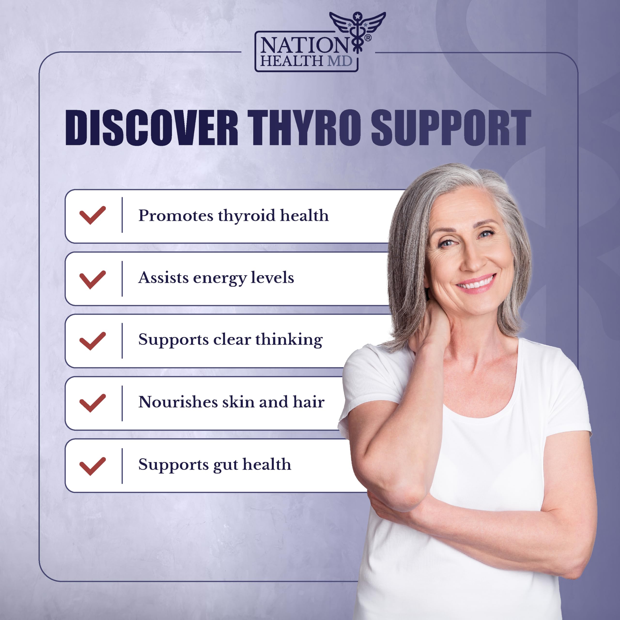 NATION HEALTH MD Thyro Support – sélénium dans la formule, soutien potentiel.