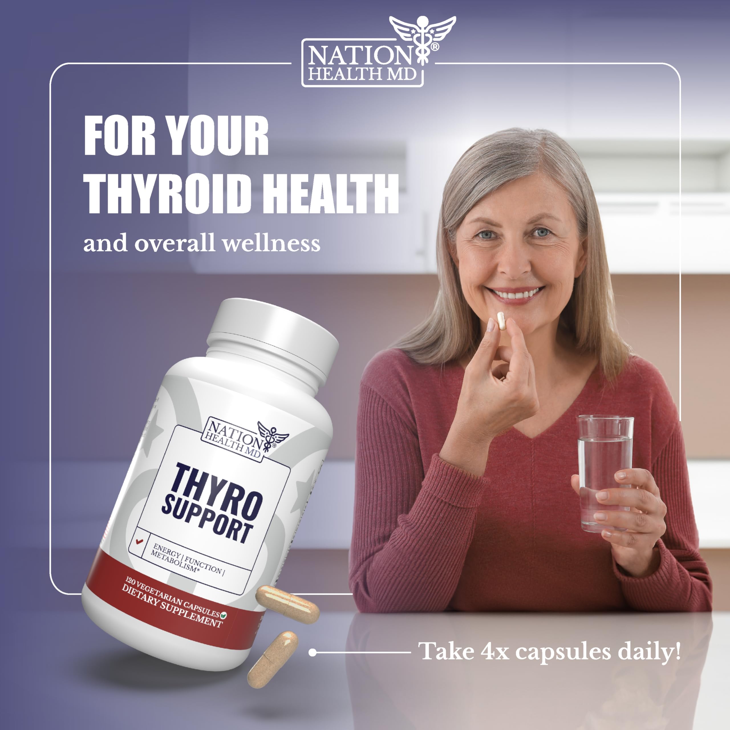 NATION HEALTH MD Thyro Support – zinc et gelules visibles, facilité d'utilisation.
