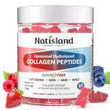 Gommes NATISLAND collagène, bouteille ouverte, pratique pour peau et cheveux.