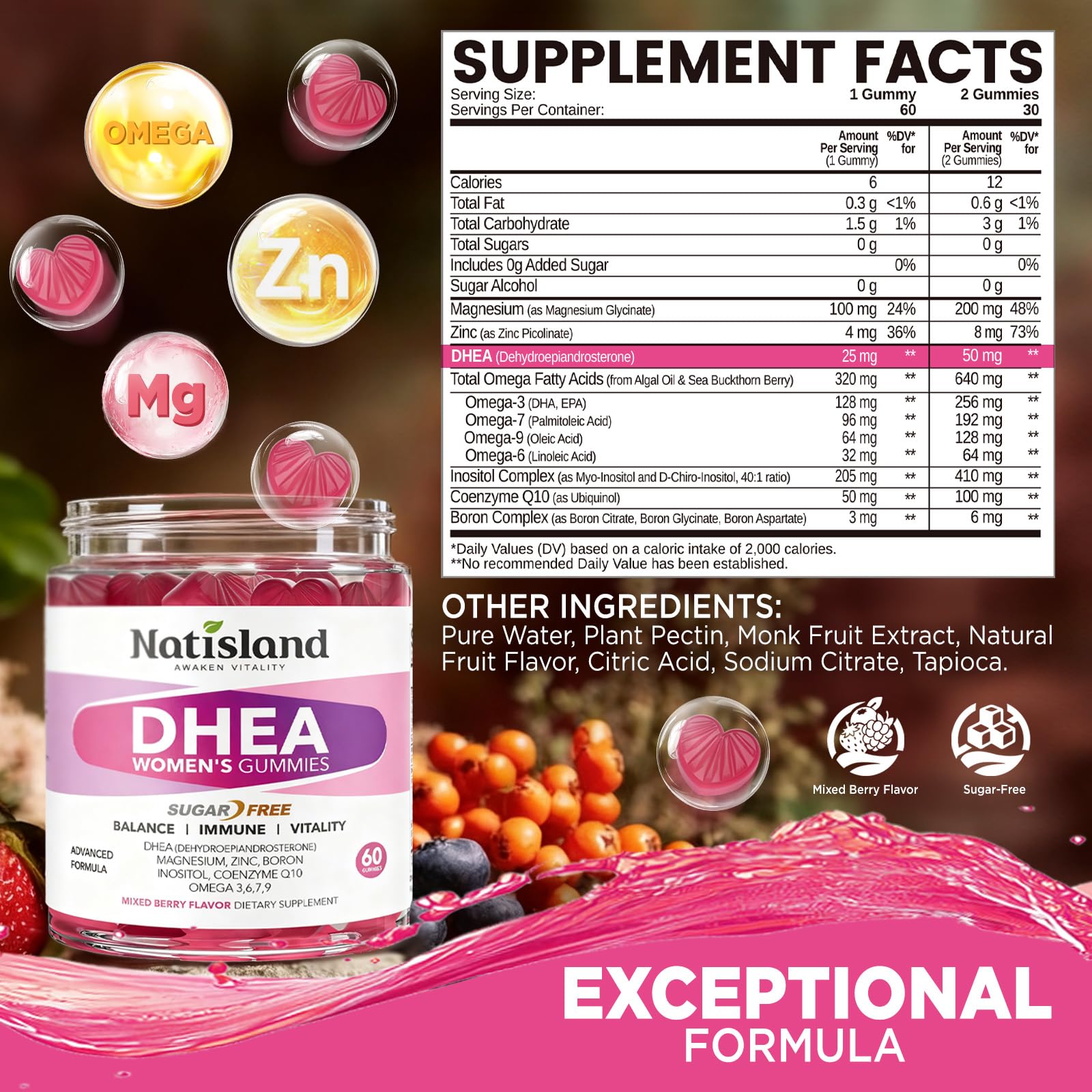 Bonbons DHEA NATISLAND 25 mg, goût fruité pour une utilisation quotidienne
