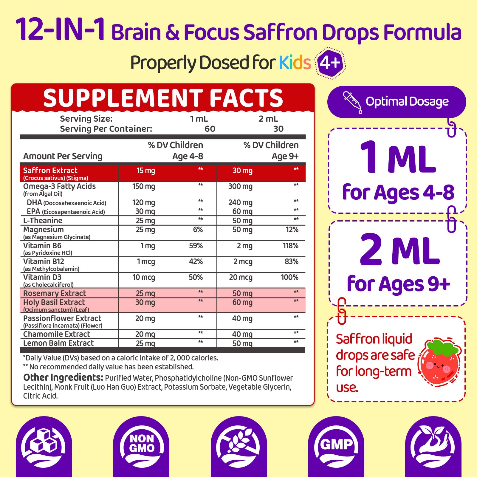 Gouttes NATISLAND Safran Liposome pour enfants, pipette, facilité de dosage