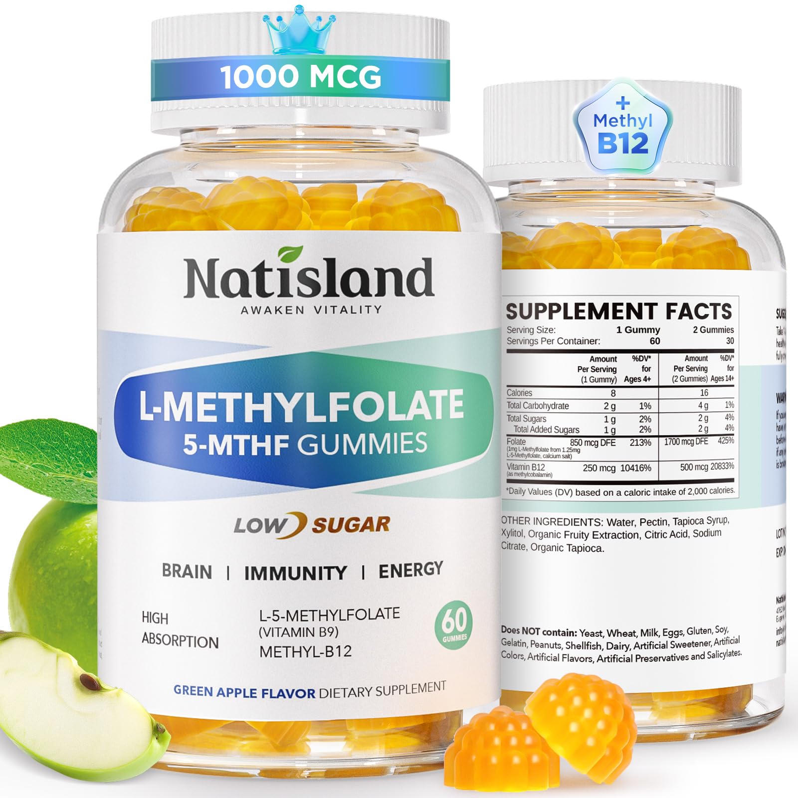 Gomme NATISLAND L‑Methylfolate emballage prêt à l’emploi.