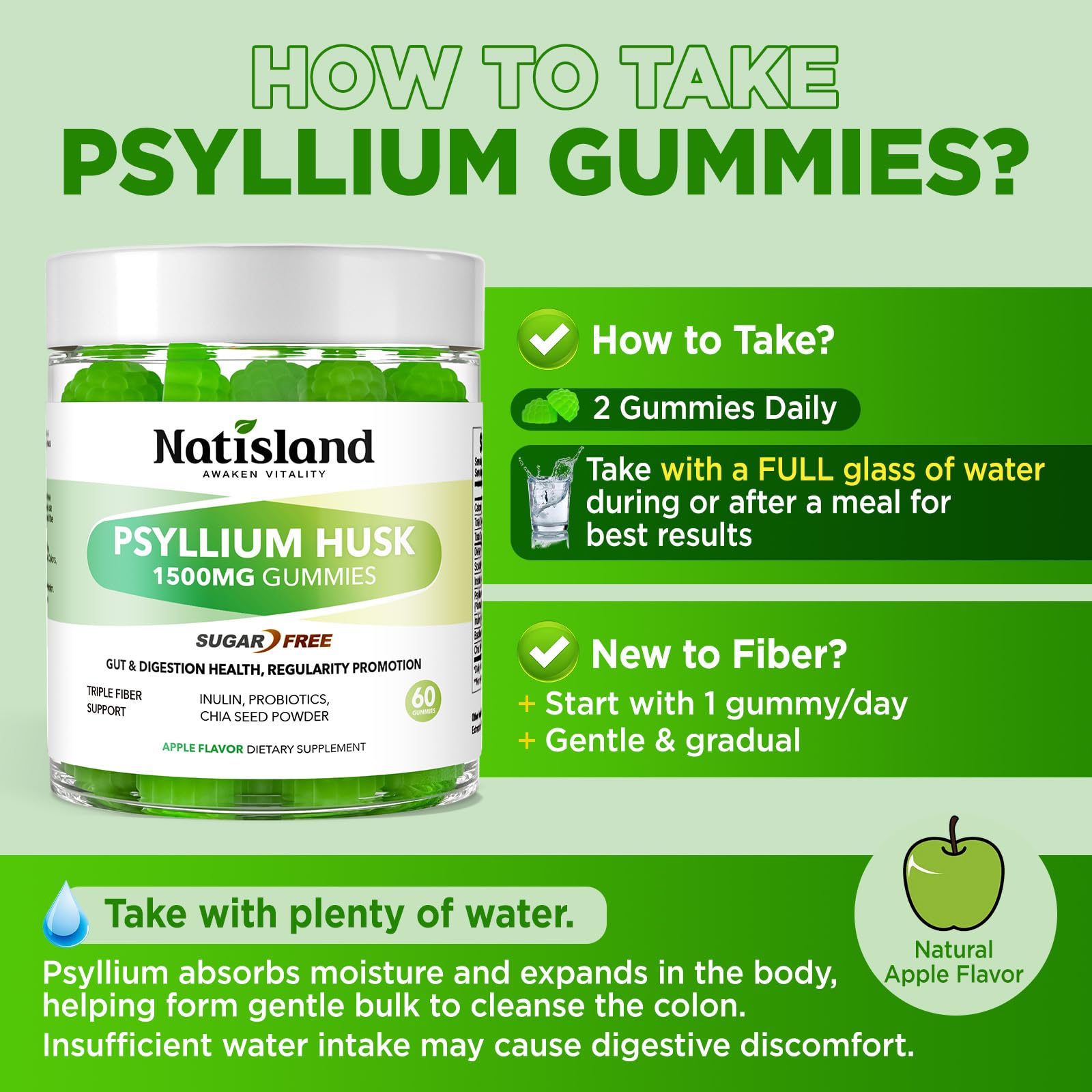Gommes NATISLAND psyllium husk – texture tendre à mâcher
