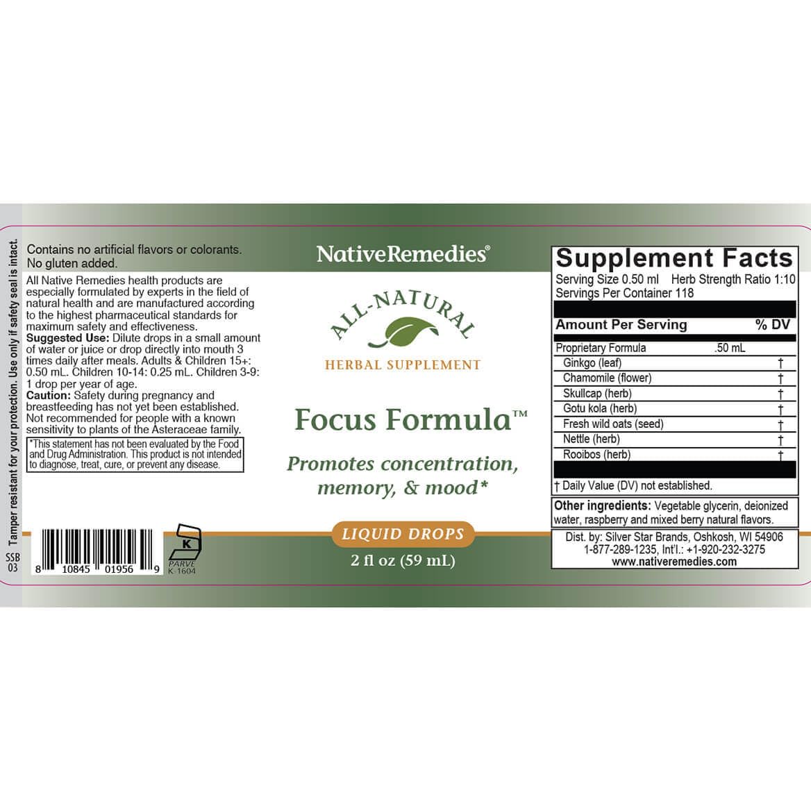 Native Remedies Focus Formula – vue macro des ingrédients naturels, démontrant l’intégrité.