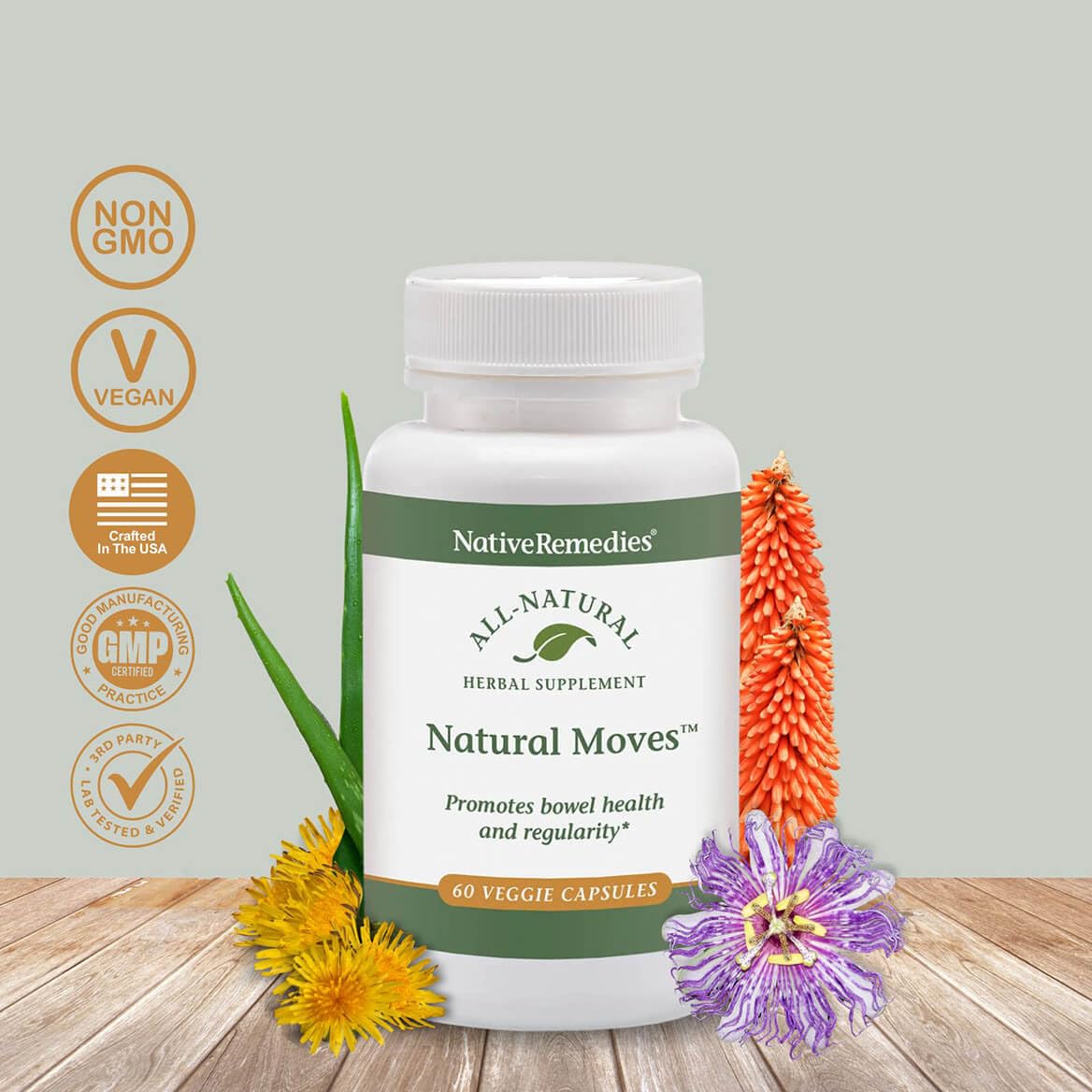 Natural Moves de Native Remedies: capsules végétales soutenant la digestion au quotidien.