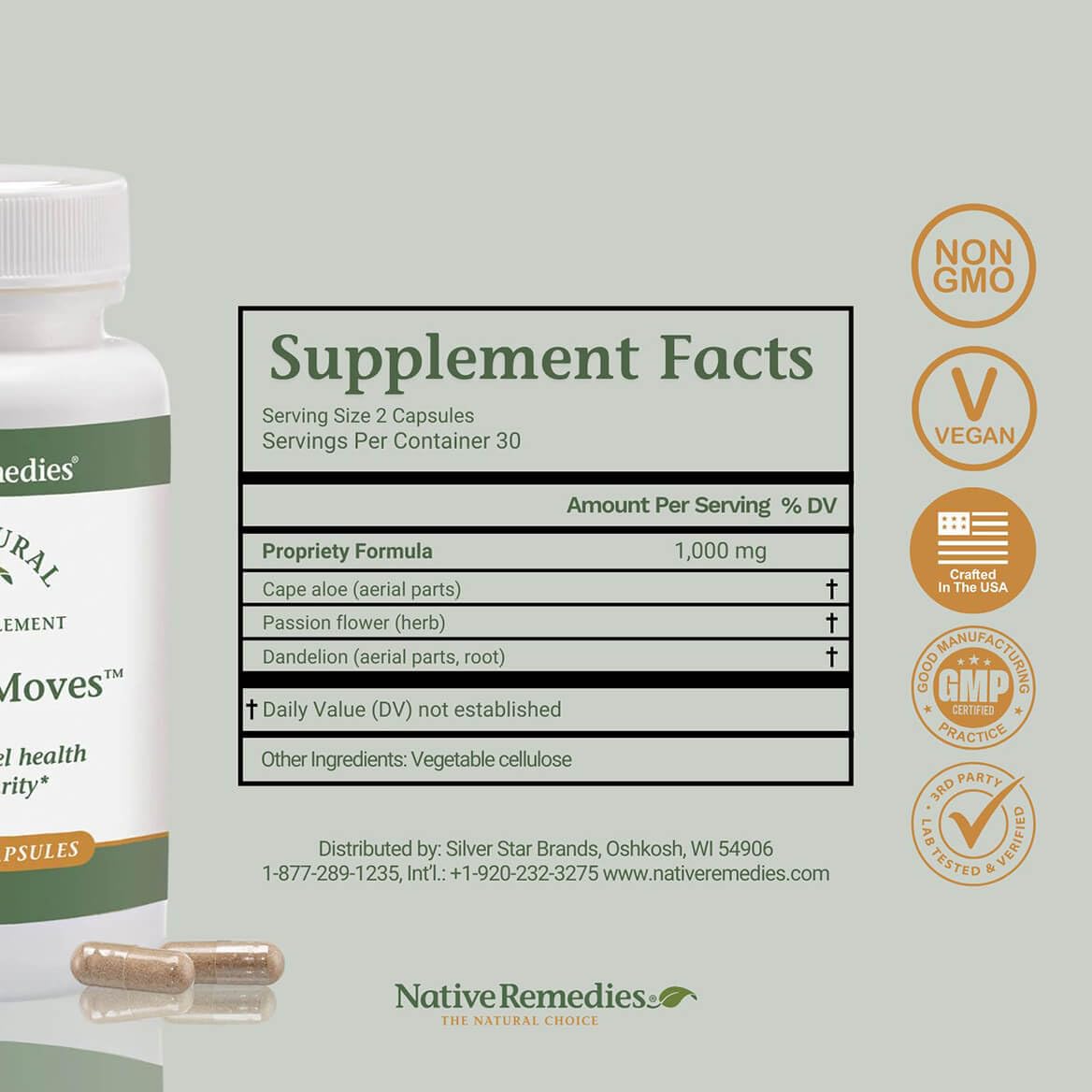 Natural Moves: formule végétarienne sans additifs, par Native Remedies.