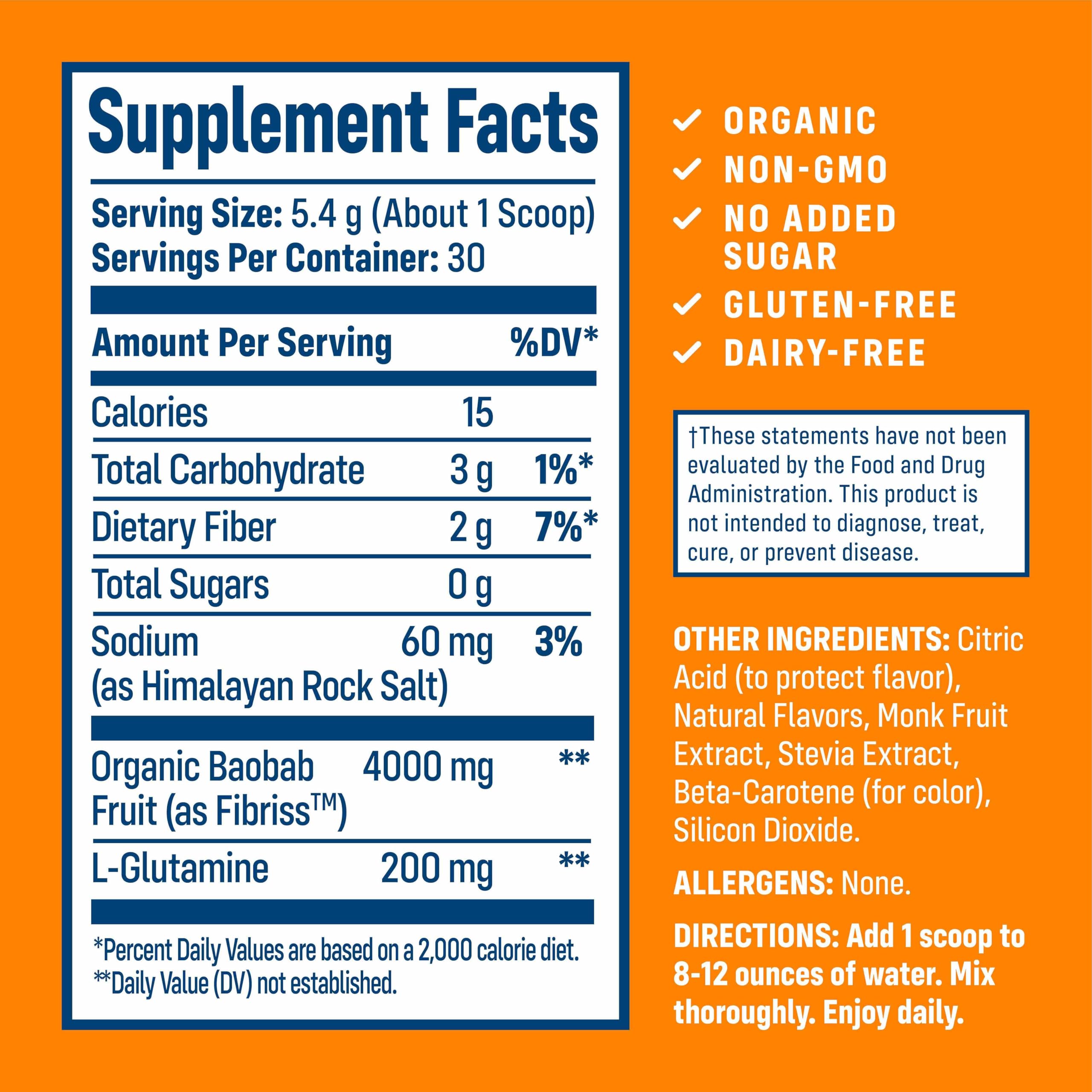 Texture fine de poudre NativePath Baobab Prébiotique pour un mélange facile.